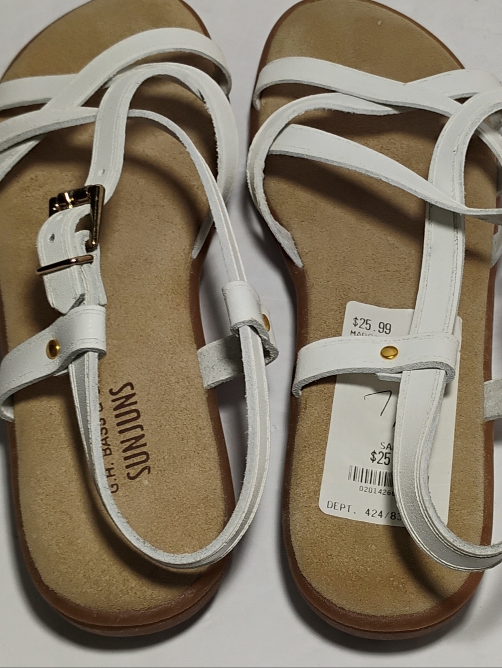 NEW Bass Sunjuns Sandals White Leather Womens 7.5